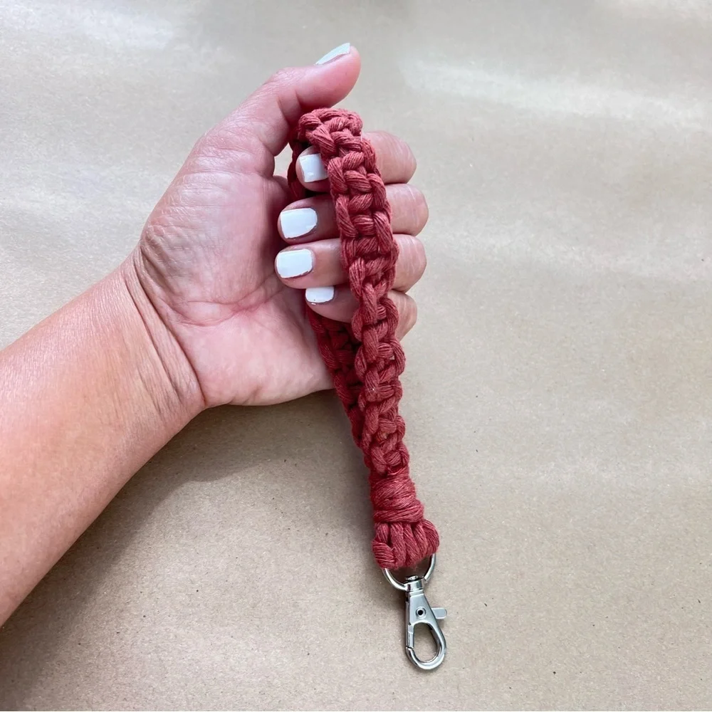 Boho Handcrafted Macrame Wristlet Brick color Keychain